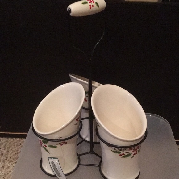 NWT Ceramic Buffet Silverware Caddy with Metal stand. - Picture 5 of 6